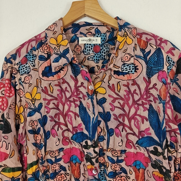 Natural Life Nwot Long Sleeve Button Up Floral Sea Shirt Dress Small Womens - Picture 4 of 14